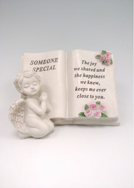 "Someone Special" Angel Cherub Pink Roses Detailed Memorial Book Garden / Grave Plaque