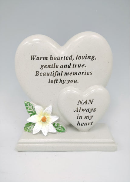 "Nan - Always in my Heart" Love Heart Shaped Floral Memorial Garden / Grave Plaque