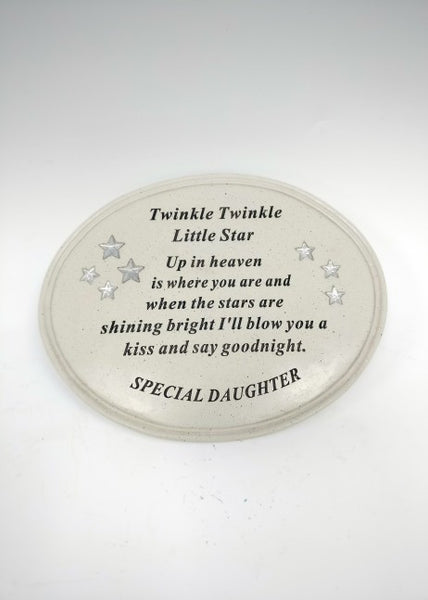 "Special Daughter Twinkle Twinkle Little Star" Beautiful Memorial Garden / Grave Plaque with Diamante Stars Gems