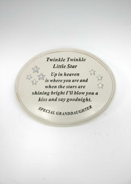 "Special Granddaughter Twinkle Twinkle Little Star" Beautiful Memorial Garden / Grave Plaque with Diamante Stars Gems