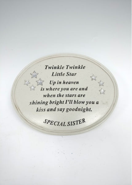 "Special Sister Twinkle Twinkle Little Star" Beautiful Memorial Garden / Grave Plaque