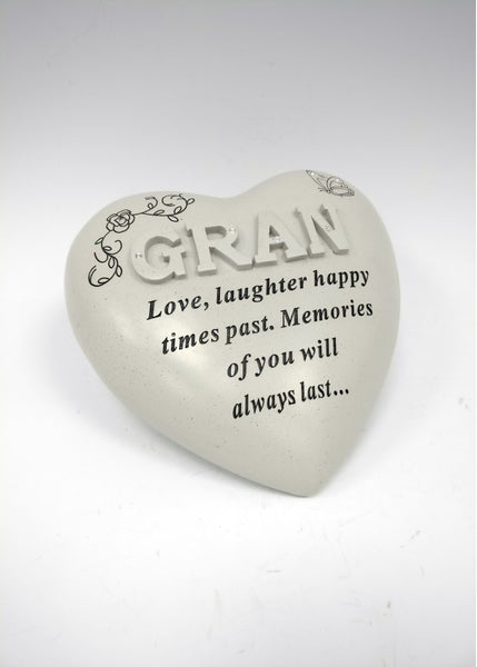 "Gran" Love Heart Shaped Diamante Memorial Garden / Grave Plaque