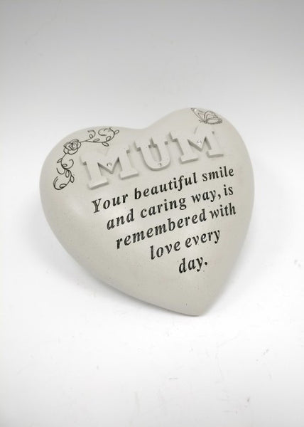 "Mum, Your Beautiful Smile" Love Heart Shaped Memorial Garden / Grave Plaque