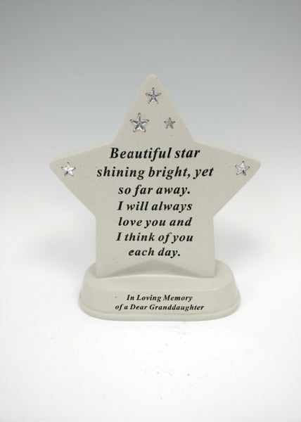 "In Loving Memory, Dear Granddaughter" Beautiful Star Shining Bright Memorial Garden / Grave Plaque