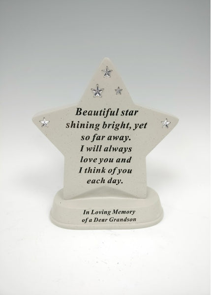 "In Loving Memory, Dear Grandson" Beautiful Star Shining Bright Memorial Garden / Grave Plaque