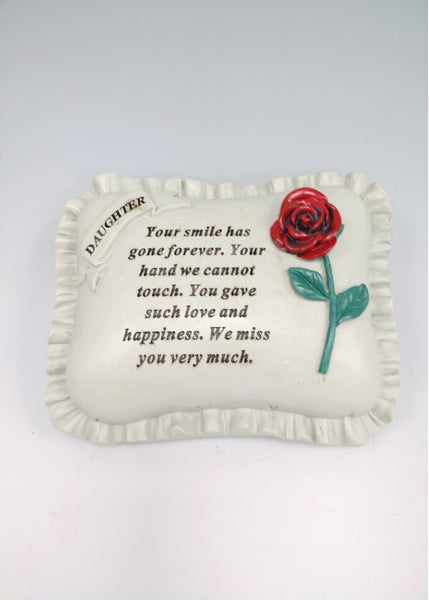 "Daughter" Pillow Style Red Rose Memorial Garden / Grave Ornament