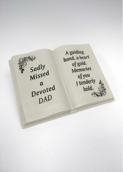"Sadly Missed A Devoted Dad" Memorial Garden Open Book / Grave Plaque