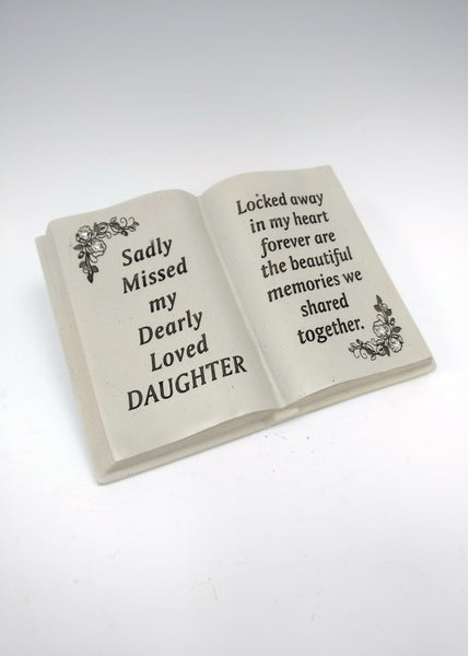 "Sadly Missed My Dearly Loved Daughter" Open Book Style Memorial Garden / Grave Plaque Ornament