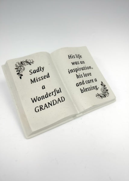 "Sadly Missed A Wonderful Grandad" Memorial Garden Open Book / Grave Plaque