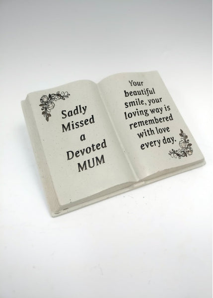 "Sadly Missed A Devoted Mum" Memorial Garden Open Book / Grave Plaque