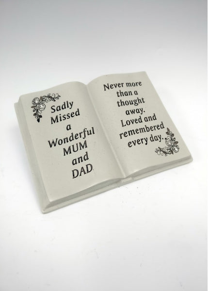 "Sadly Missed A Wonderful Mum & Dad" Memorial Garden Open Book / Grave Plaque