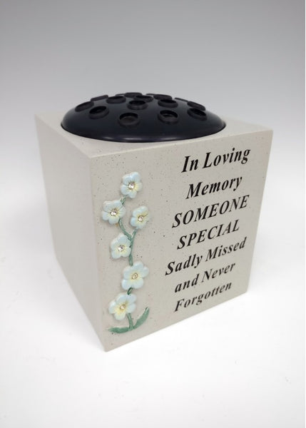 "In Loving Memory of Someone Special" Forget Me Not Flowers Detailed Memorial Garden / Grave Flower Vase / Rose Bowl