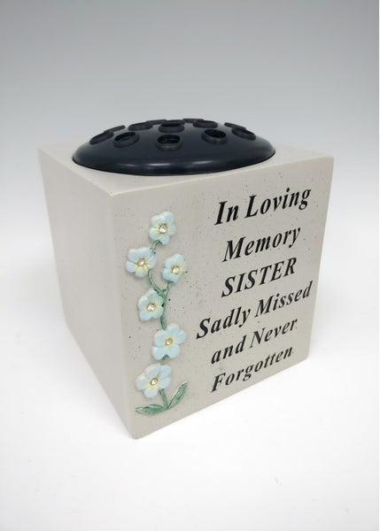 "In Loving Memory Sister" Forget Me Not's Flower Memorial / Grave Flower Vase / Rose Bowl