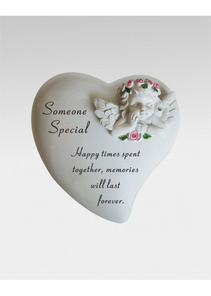 "Someone Special" Love Heart Shaped Cherub Angel Memorial Garden / Grave Plaque (Two Colours Available)