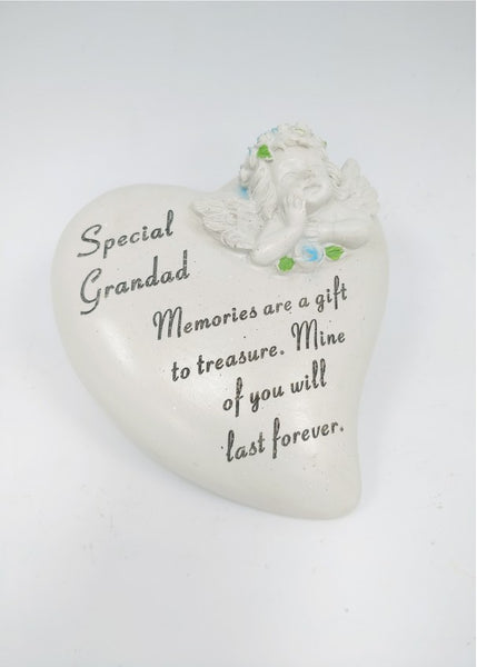 "Special Grandad" Love Heart Shaped Angel Cherub Detailed Memorial Garden / Grave Plaque