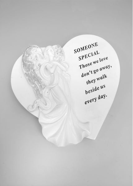 "Someone Special" Angel Cherub Detailed White Love Heart Memorial Book Garden / Grave Plaque