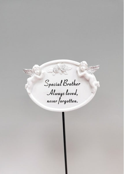 "Special Brother" Beautiful Winged Cherubs Memorial Garden / Grave Rod / Wand Stick