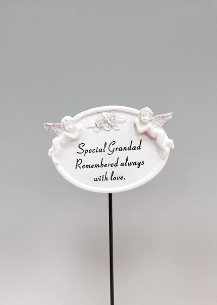 "Special Grandad" Beautiful Winged Cherubs Memorial Garden / Grave Rod / Wand Stick