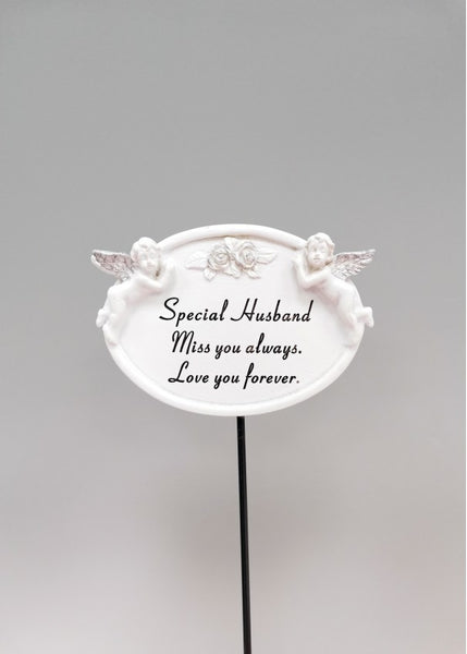 "Special Husband" Beautiful Winged Cherubs Memorial Garden / Grave Rod / Wand Stick