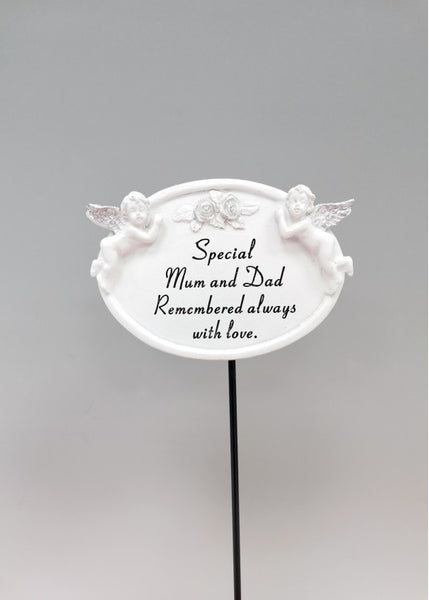 "Special Mum & Dad" Beautiful Winged Cherubs Memorial Garden / Grave Rod / Wand Stick