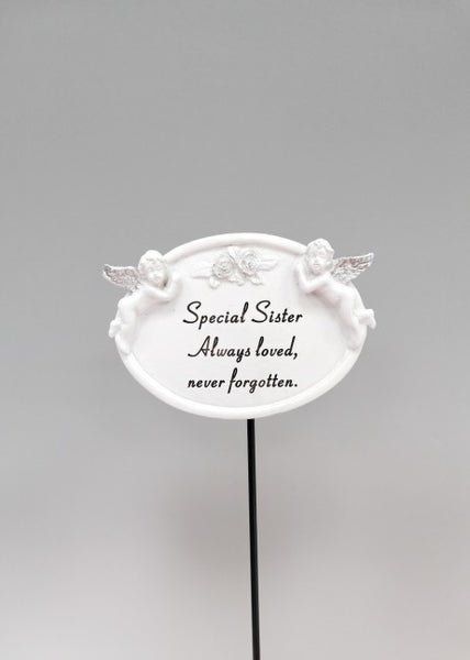 "Special Sister" Beautiful Winged Cherubs Memorial Garden / Grave Rod / Wand Stick