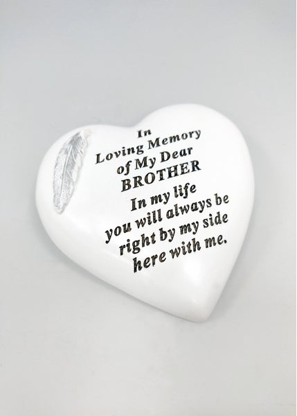 "In Loving Memory of My Dear Brother" Love Heart Shaped Memorial Garden / Grave Plaque