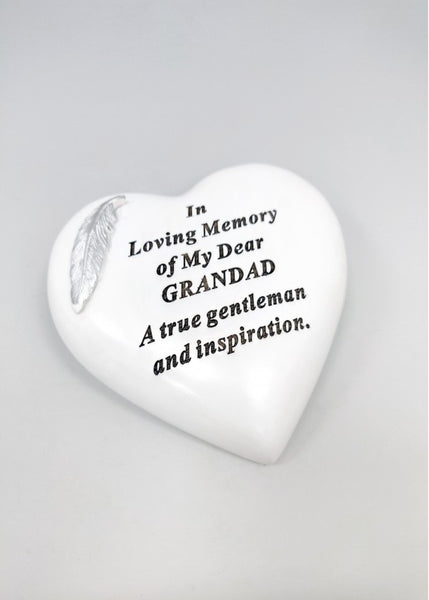 "In Loving Memory of My Dear Grandad" Love Heart Shaped Memorial Garden / Grave Plaque