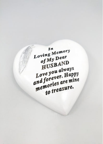 "In Loving Memory of My Dear Husband" Love Heart Memorial Grave Plaque