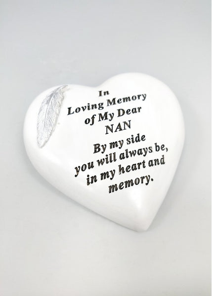 "In Loving Memory of My Dear Nan" Love Heart Shaped Diamante Memorial Garden / Grave Plaque