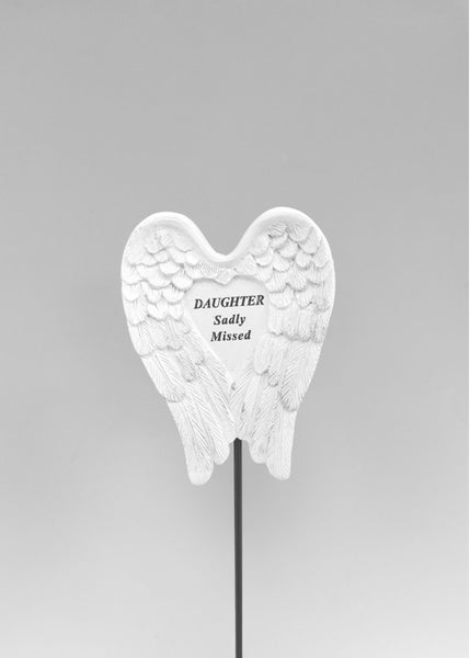 "Daughter, Sadly Missed" Beautiful Angel Wings Memorial Garden / Grave Rod / Wand Stick
