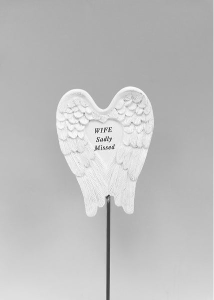 "Wife, Sadly Missed" Beautiful Angel Wings Memorial Garden / Grave Rod / Wand Stick