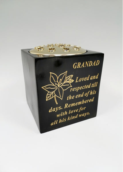 "Grandad" Black & Gold Resin Memorial Garden / Grave Flower Vase / Rose Bowl