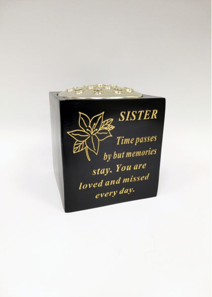 "Sister" Black & Gold Floral Memorial / Grave Flower Vase / Rose Bowl