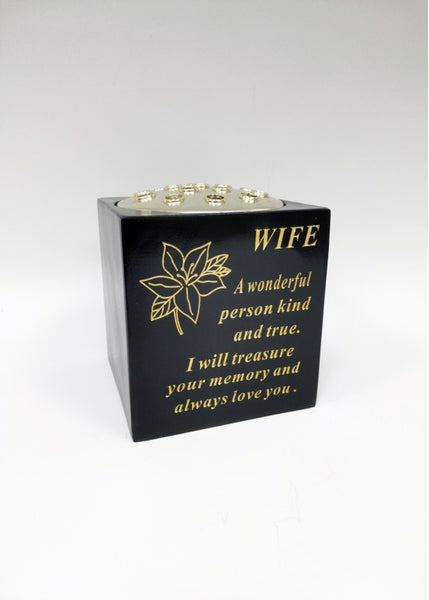 "Wife" Black & Gold Floral Detailed Memorial Garden / Grave Flower Vase