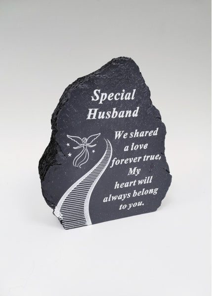 "Special Husband, My Heart will Always Belong to You" Dark Blue Block Style Memorial Garden / Grave Plaque Ornament