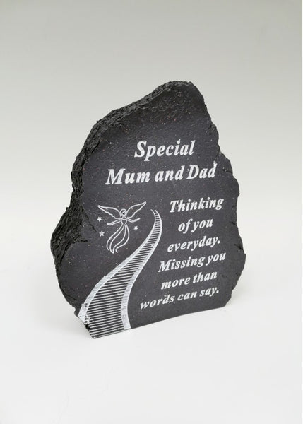 "Special Mum & Dad, Thinking of You Everyday" Dark Blue Block Memorial Garden / Grave Plaque