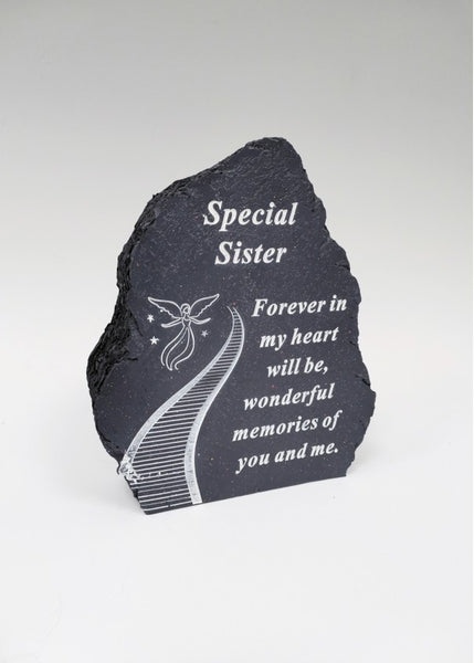 "Special Sister, Forever in my Heart" Beautiful Dark Blue Memorial Garden / Grave Plaque Ornament