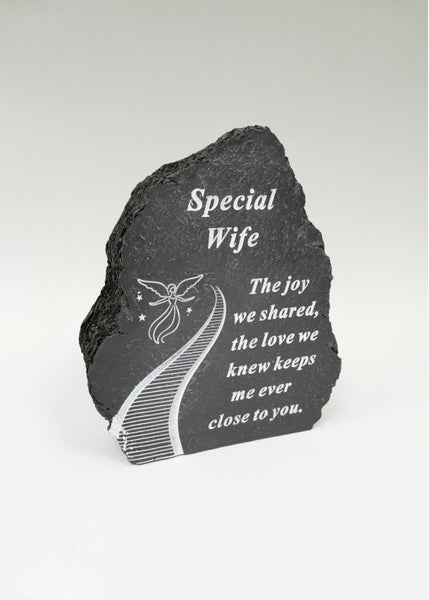 "Special Wife" Dark Blue Block Style Memorial Garden / Grave Plaque Ornament