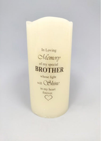 "In Loving Memory of My Special Brother" Memorial Battery Powered Candle