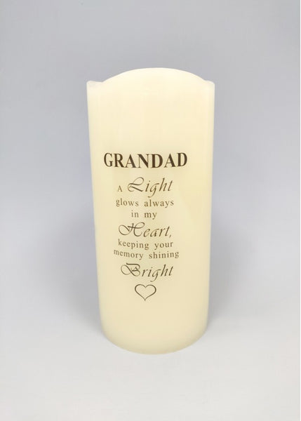 "Grandad, A Light Glows Always in my Heart..." Memorial LED Battery Powered Candle