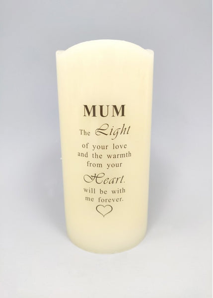 "Mum, The Light of Your Love..." Memorial Battery Powered Candle