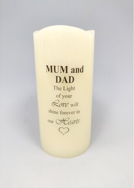 "Mum & Dad, The Light of Your Love..." Memorial Battery Powered Candle