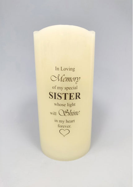 "In Loving Memory of My Special Sister" Memorial Battery Powered Candle