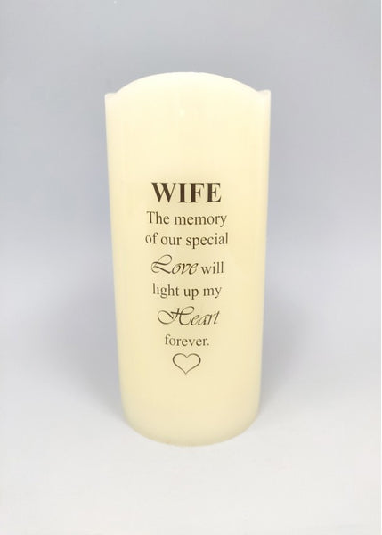 "Wife, The Memory of Our Special Love" Memorial Battery Powered LED Candle