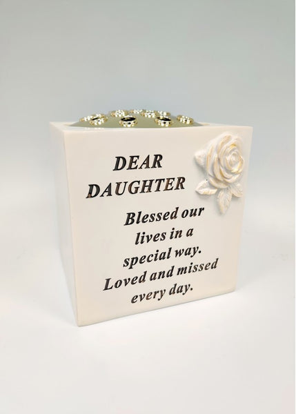 "Dear Daughter" Golden Rose Flower Memorial / Grave Flower Vase / Rose Bowl