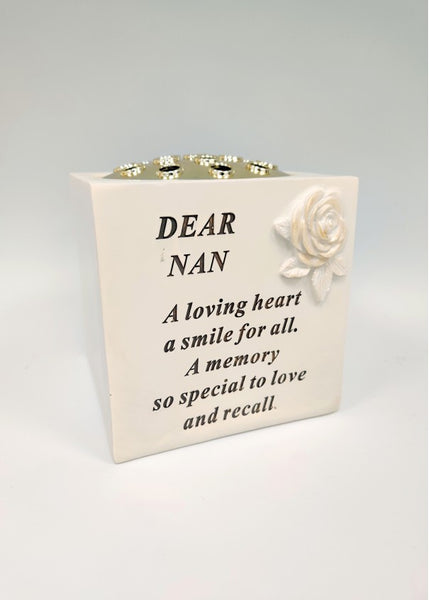 "Dear Nan" Golden Rose Flower Detailed Memorial Garden / Grave Flower Vase / Rose Bowl