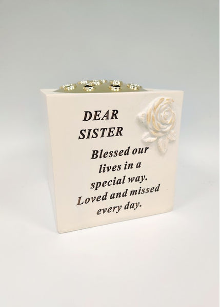 "Dear Sister" Golden Rose Memorial Garden / Grave Flower Vase / Rose Bowl