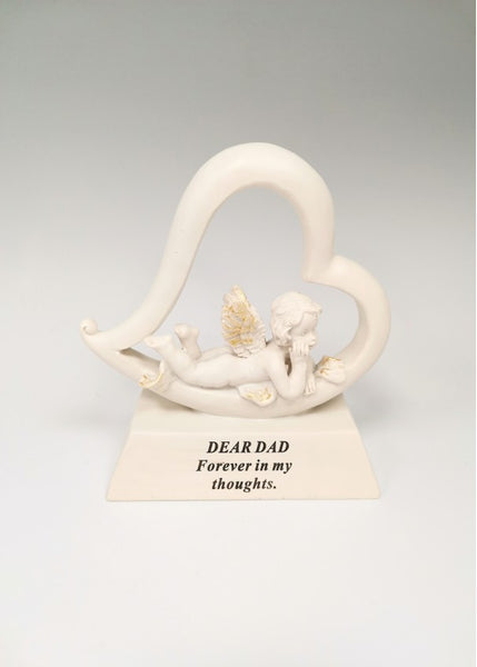"Dad, Forever in my Thoughts" Love Heart Cherub Memorial Grave Plaque Ornament