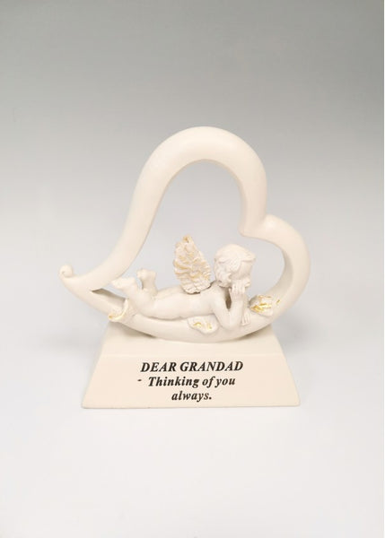 "Dear Grandad, Thinking of You Always" Love Heart Shaped Angel Cherub Memorial Garden / Grave Plaque