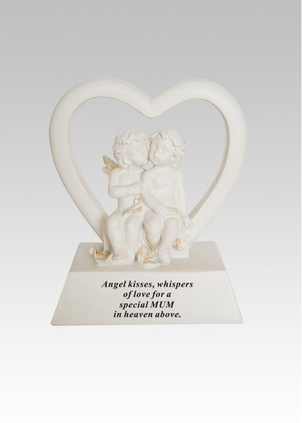 "Special Mum, in Heaven Above" Love Heart Shaped Cherub Angel Memorial Garden / Grave Plaque